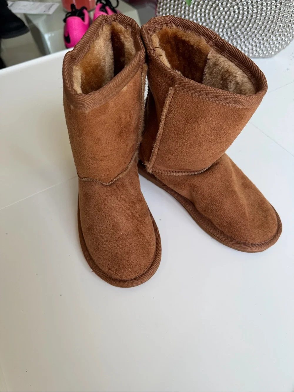 Girls size 13 Chestnut Faux Suede Shearling Boots